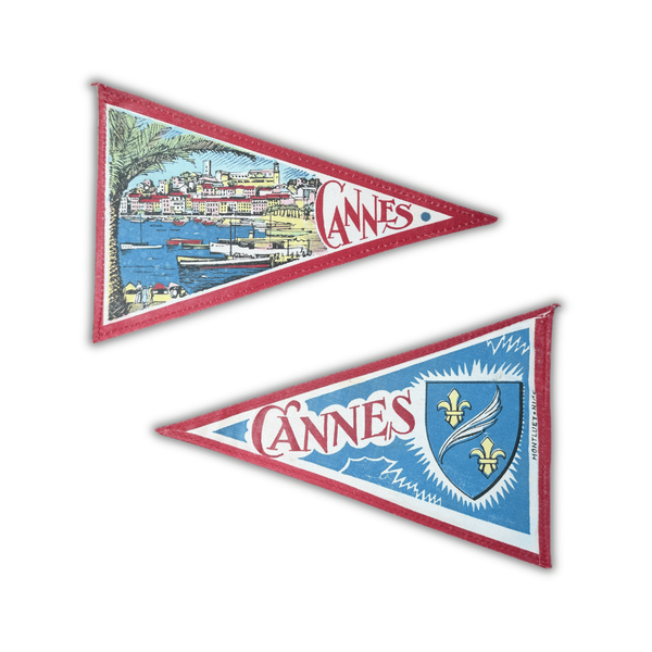 Vintage Cannes Double-Sided Pennant | French Riviera Travel Souvenir
