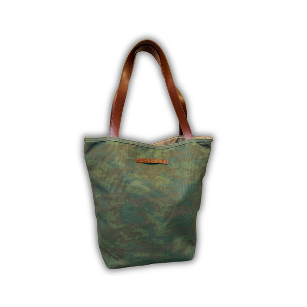 Orvis Woodland Camo Canvas Tote Bag with Leather Handles
