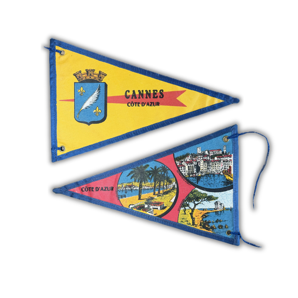 Vintage Cannes Côte d'Azur Double-Sided Travel Pennant | Made in France