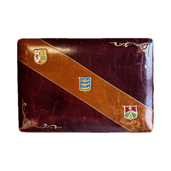 Italian Leather Jewelry Box with Hand-Painted Coats of Arms - Vintage Elegance