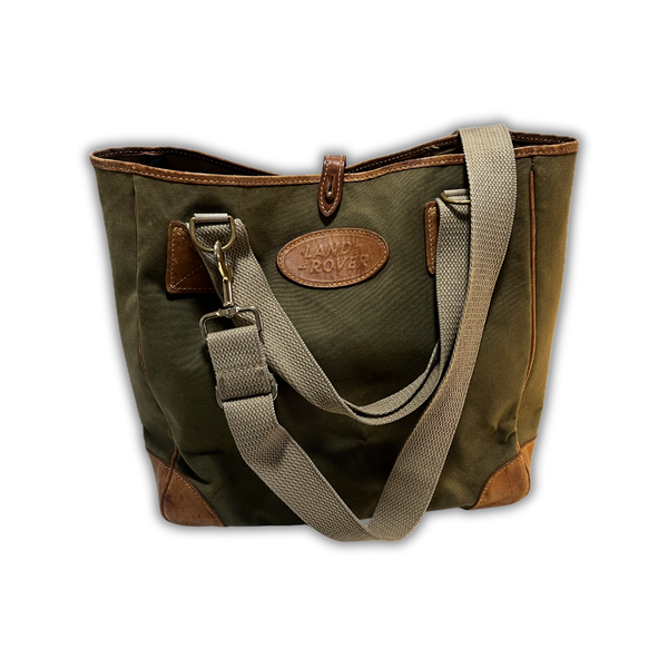 Land Rover Canvas & Leather Utility Tote – Olive Green with Strap