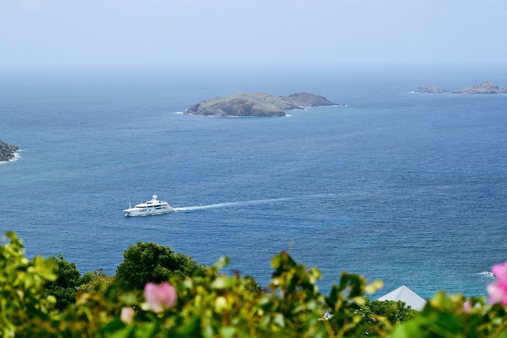 Yacht Around St. Barth Art Print | Studio Petrino - Elegant Caribbean Seascape