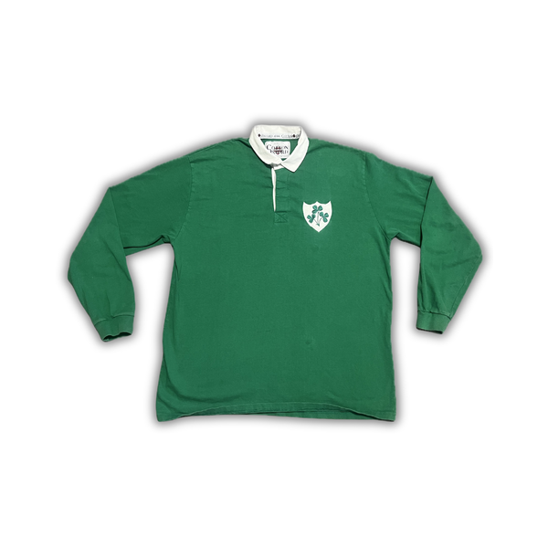 Vintage Irish Shamrock Rugby Shirt Long Sleeve Green Cotton Jersey