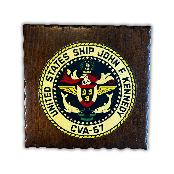 USS John F. Kennedy CVA-67 Carved Wood Unit Plaque | Vintage U.S. Navy Memorabilia