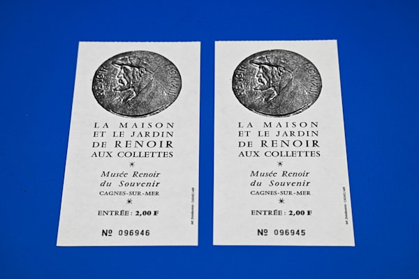 Two Vintage Tickets to the Renoir House Museum - Pre-Euro Collectible