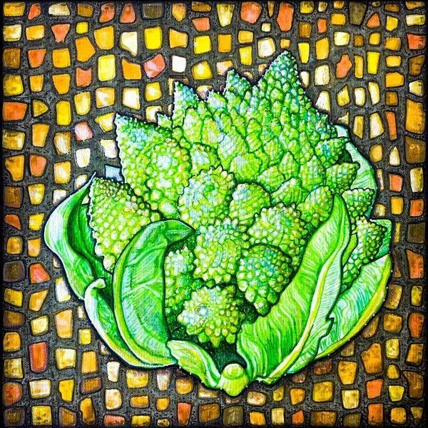 Italian Romanesco Broccoli Soul Star Chakra Art Print, Byzantine Mosaic, Italian Chakra Series