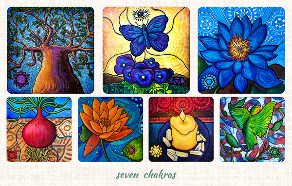 Seven Chakras by Kristen Palana Malawian Art Set Rectangle on Canvas