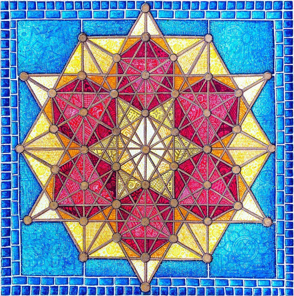Portal of Balance  64 Tetrahedron Sacred Geometry Art by Kristen Palana with ancient Minoan patterns from Crete