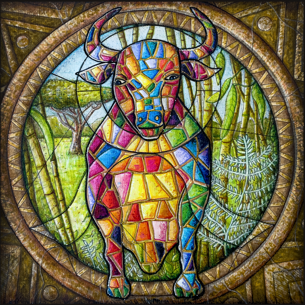 Taurus: Serene Strength Gift Shop Art – A Multicultural Mosaic Zodiac Drawing by Kristen Palana