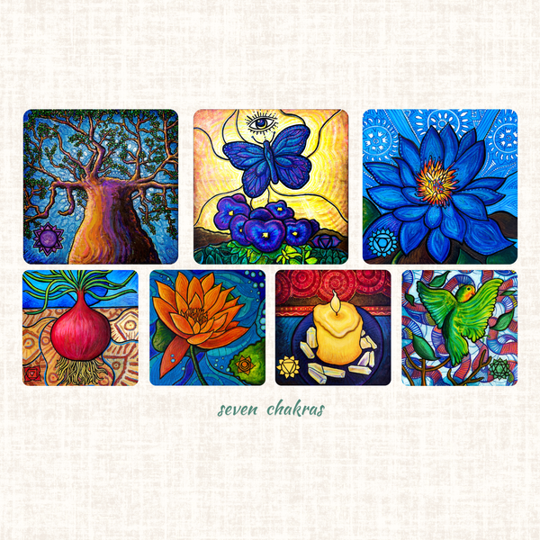 All Seven Chakras Square Canvas -Complete Malawian Set