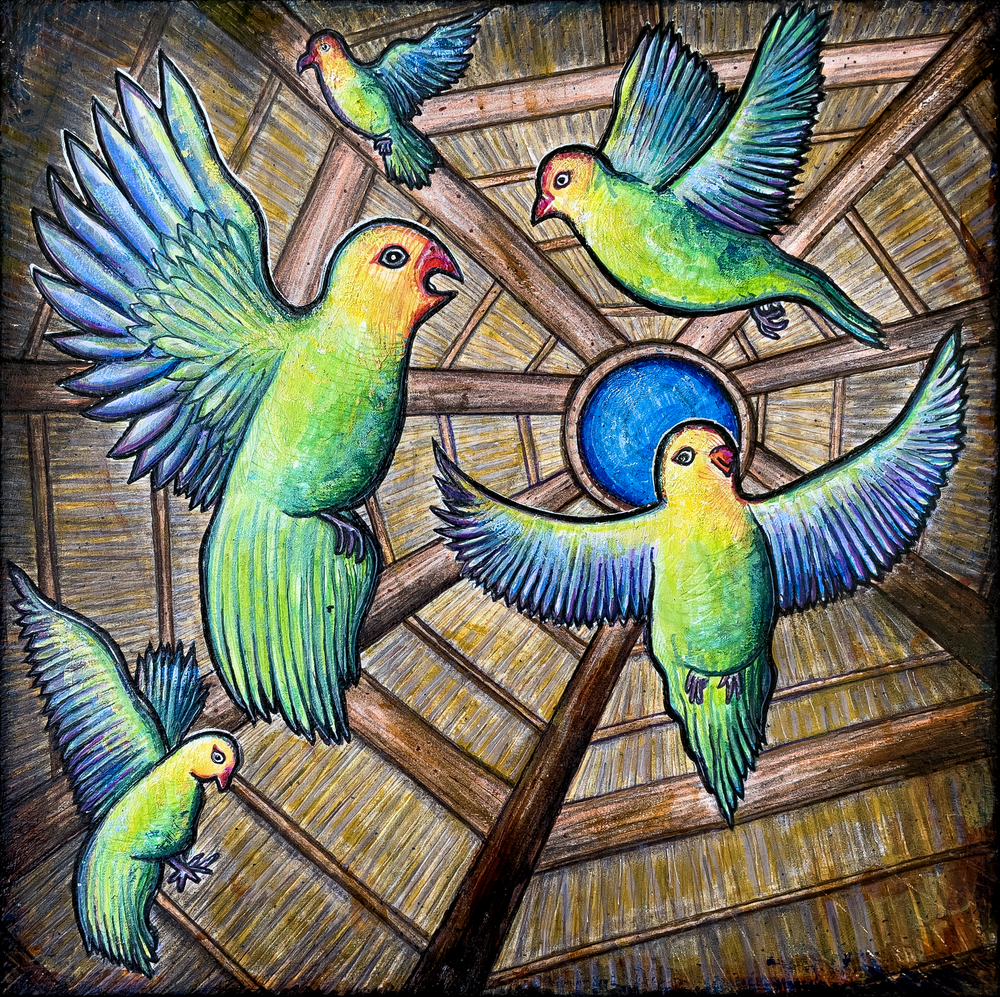 escape artists creative freedom lovebird drawing by Kristen Palana