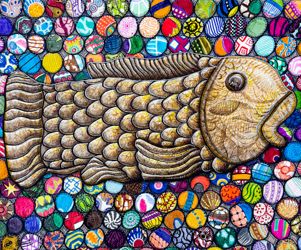 Carved Fish With Bottle Caps -Lake Malawi