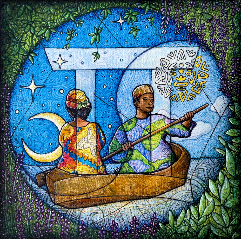 Gemini in Harmony: Navigating Duality – A Global Zodiac Art Gift by Kristen Palana