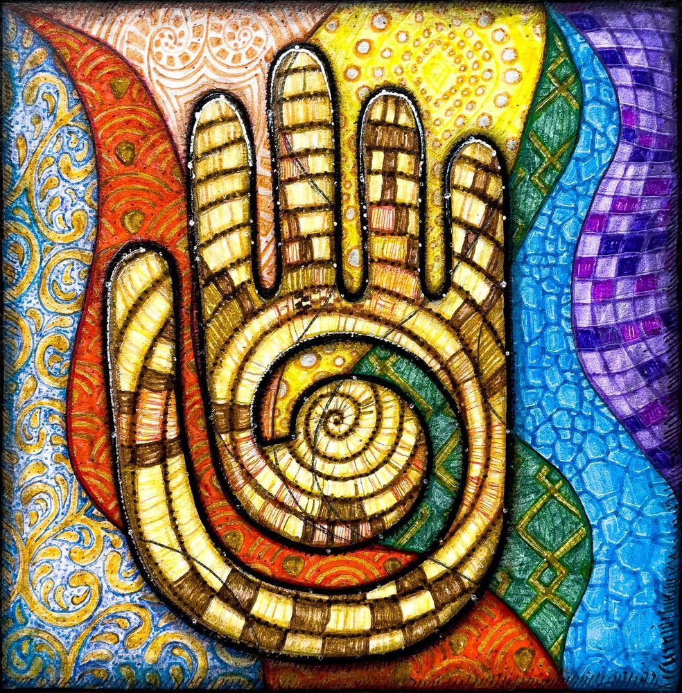 Art Gift: Hopi Hand, Shaman's Hand, Reiki Hand global healing drawing by Kristen Palana