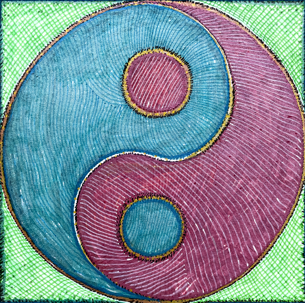 yin yang balance warm cool textile drawing by Kristen Palana
