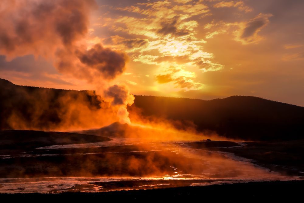 Old Faithful At Dawn, Yellowstone Photography Art | Kim Clune Daydreams