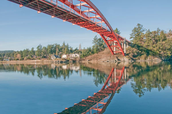 Scarlet Bridge Over Tranquil Waters Photography Art | Sonoma Fine Photography