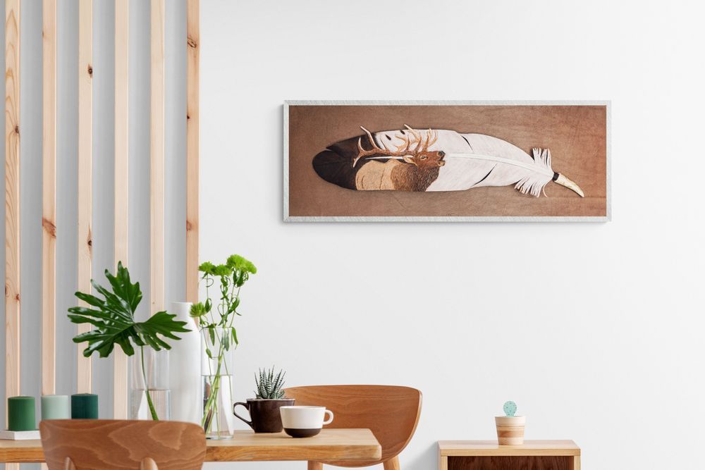 Sunrise Elk Scandinavian Dining Room Art | Christopher Kearns Leather Art