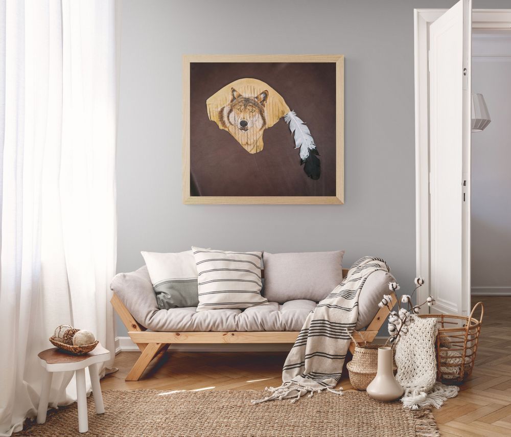 Wolf Peaceful Living Room Wall Art | Christopher Kearns Leather Art