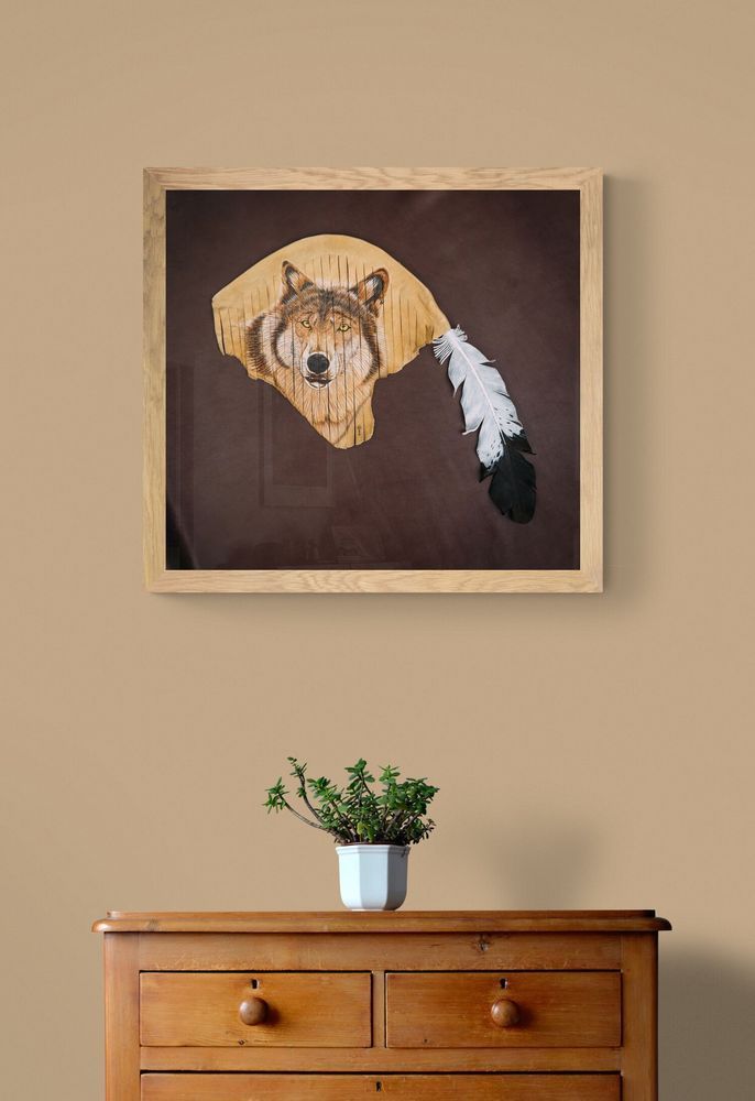 Wolf Plant On Wooden Drawers Art | Christopher Kearns Leather Art