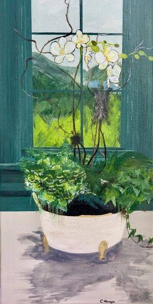 Orchid Original Still Life Window Painting | C. Hamza Art