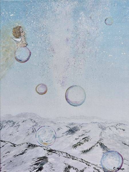 Winterscape Original Angel Acrylic Painting | C. Hamza Art