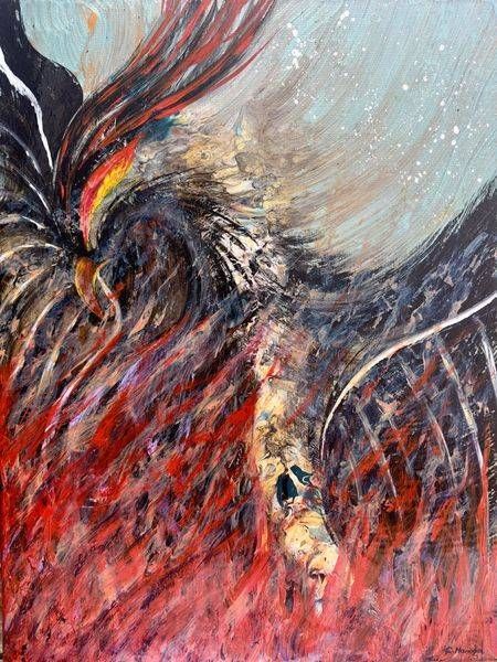 Ascension Original Phoenix Acrylic Painting | C. Hamza Fine Art
