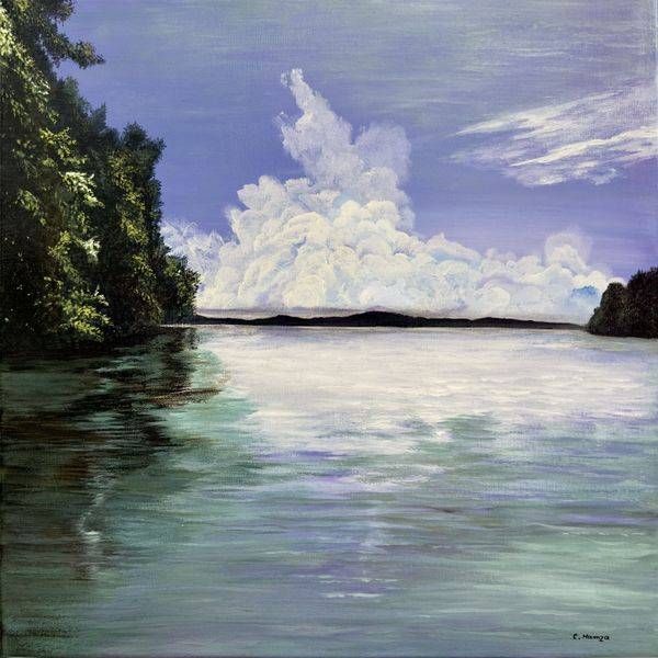 Wild Reflections Original Lake Acrylic Painting | C. Hamza Art