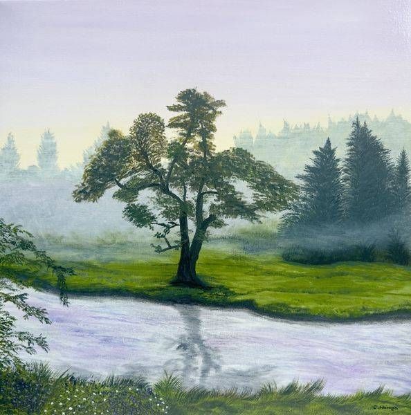 Lavender Dawn Original River Landscape Painting | C. Hamza