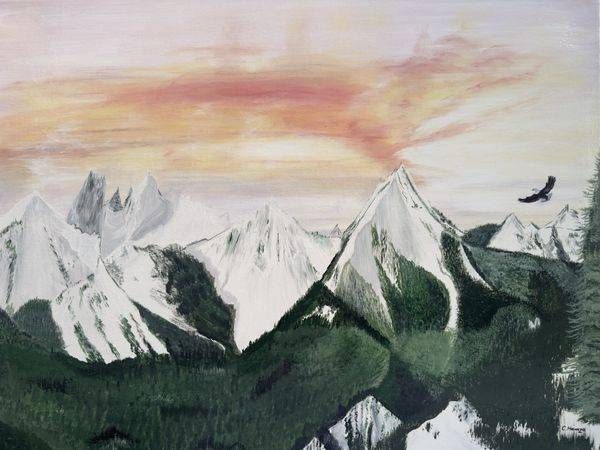 Freedom Over the Peaks Original Painting | C. Hamza Art