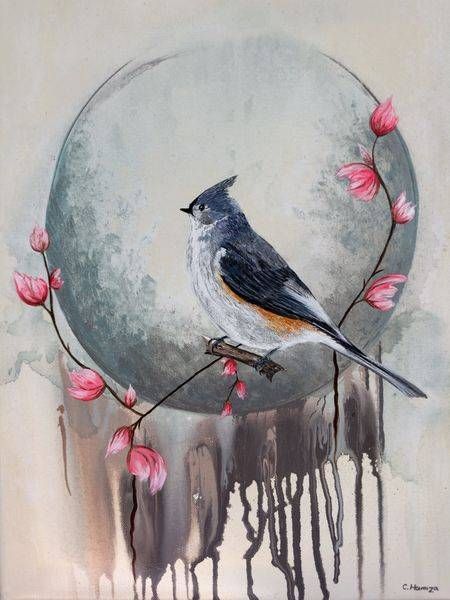 Tufted Titmouse Harmonies of Twilight Original Painting | C. Hamza