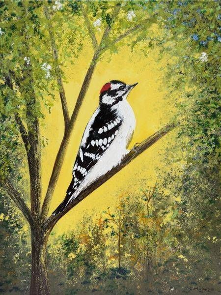Downy Woodpecker Natures Elegance Original Painting | C. Hamza Art
