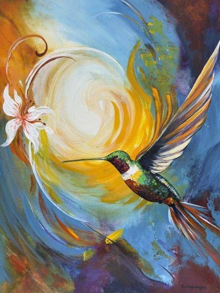 Hummingbird Sunlit Sonata Original Painting | C. Hamza Art