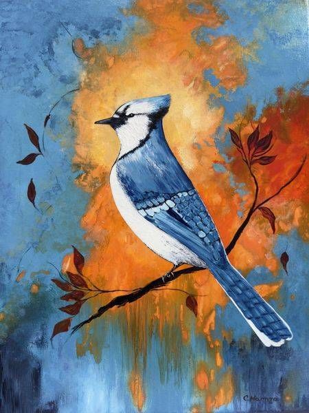 Blue Jay Cerulean Muse Original Painting | C. Hamza Art