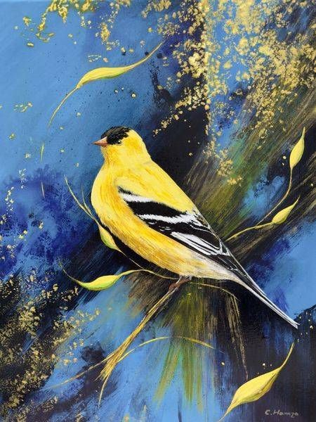 Goldfinch Vibrant Reverie Original Painting | C. Hamza Art